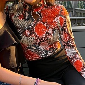 Long Sleeve Snakeskin Top (Turtleneck)